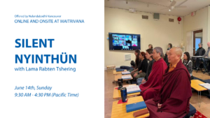Graphic for a event of a silent meditation day with Lama Rabten
